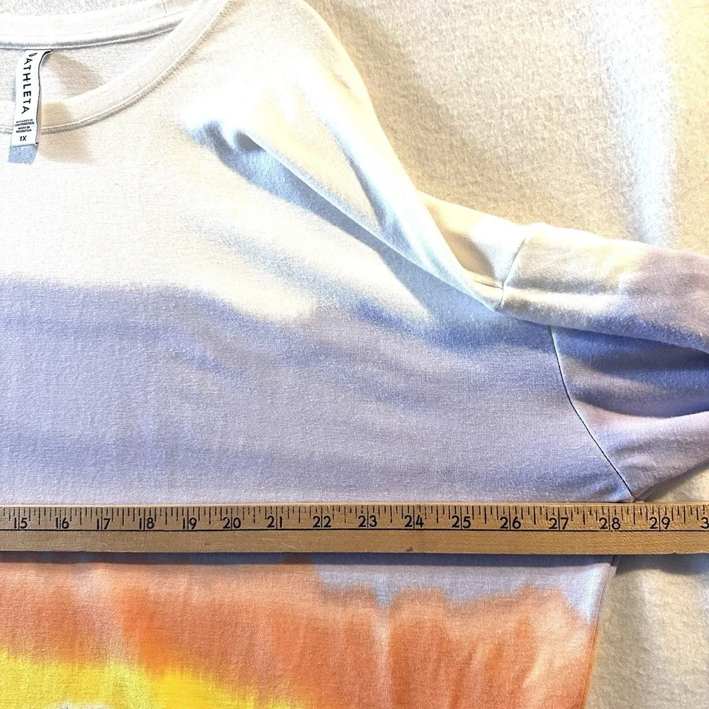Athleta Tie-Dye Crewneck Sweatshirt in White, Blue, Yellow, Orange - Picture 6 of 9